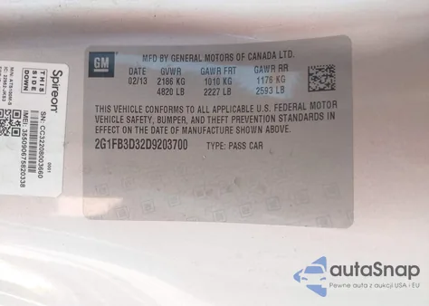 2013 Chevrolet Camaro 1Lt z USA, uszkodzony, nr VIN 2G1FB3D32D9203700